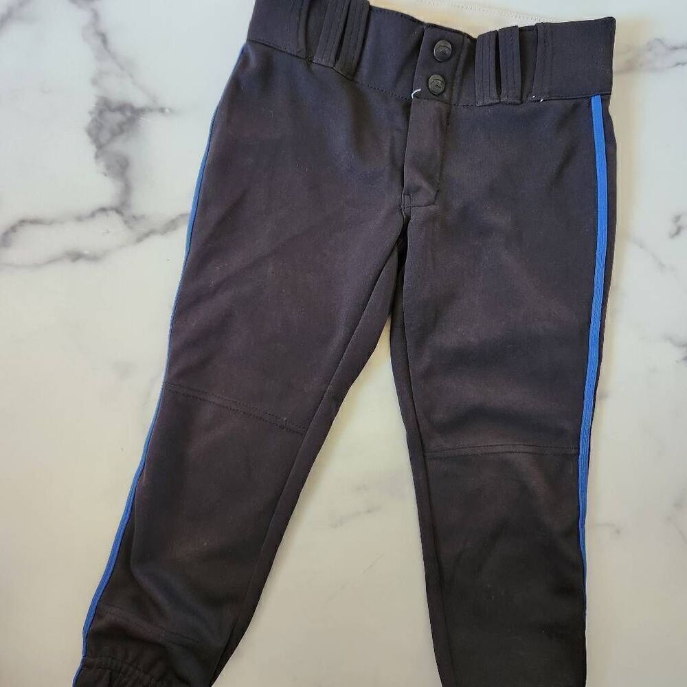 Champro girls small baseball capri pants black blue stripe sportswear bottoms